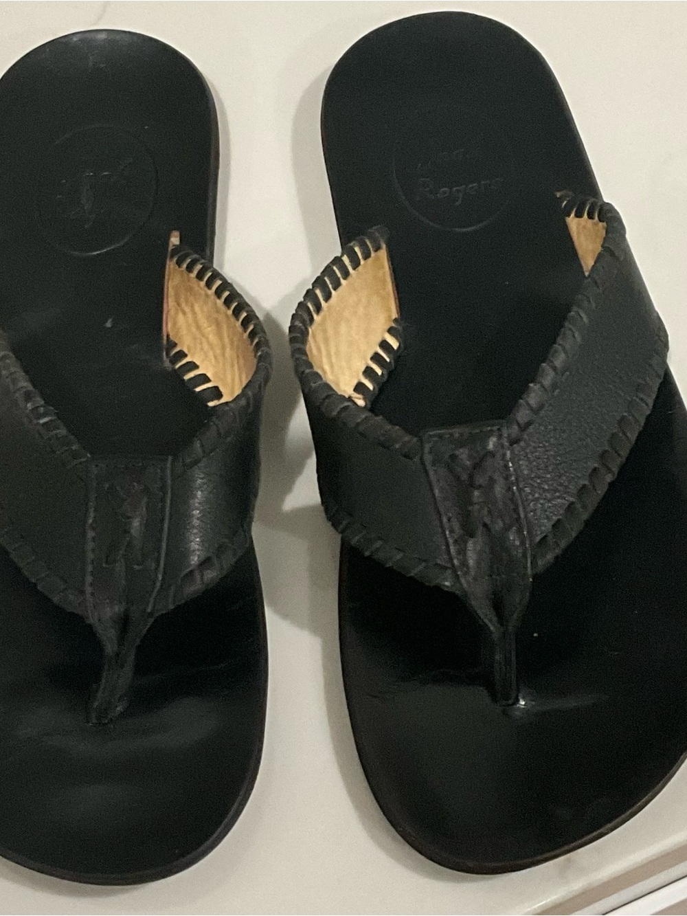 Men’s Jack Rogers Sullivan Black Leather Flip Flop Sandals Sz 8